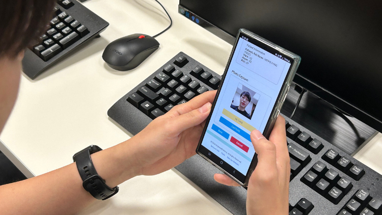 man using facial recognition system